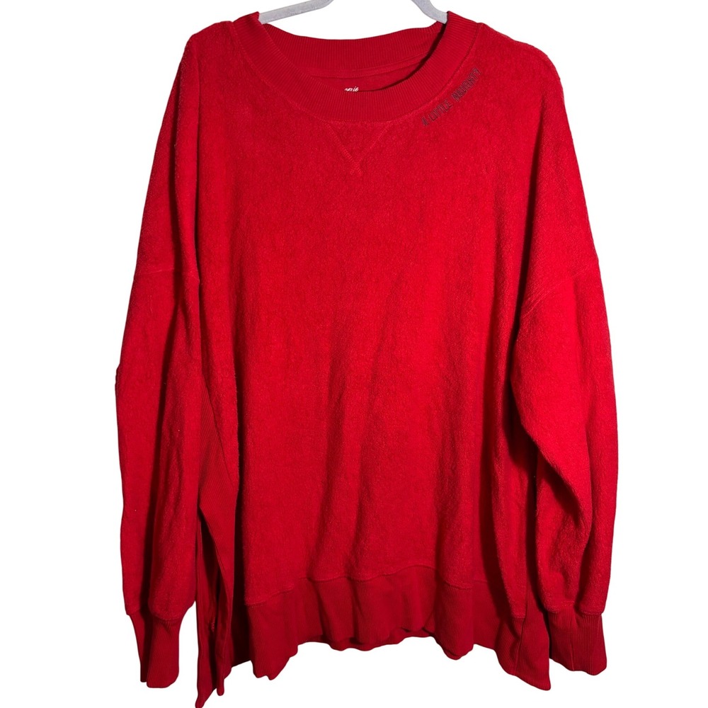 Aerie A Little Naughty Red Textured Reverse Fleece Crewneck Sweatshirt Size XXL‎